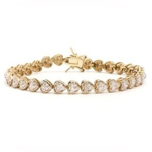 Womens 18K Yellow Gold Over Sterling Silver Diamond Round 7.5 Inch Bracelet